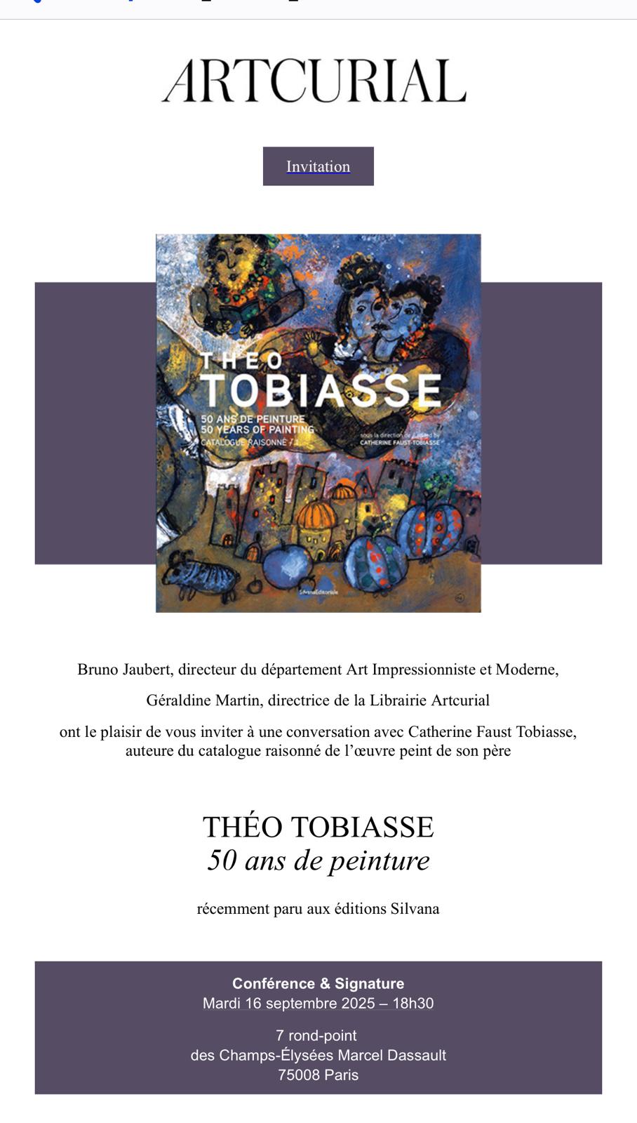 Lancement du Catalogue Raisonné de Théo Tobiasse à la Librairie Artcurial - Paris